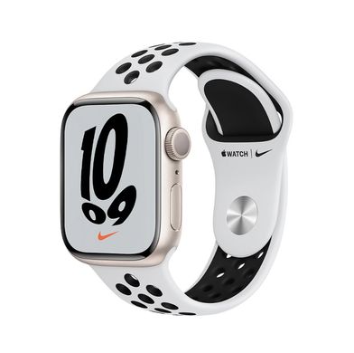 Смарт-часы Apple Watch Nike Series 7 GPS 41mm Starlight Aluminum Case w. Pure Platinum/Black Nike Sport Band (MKN33)