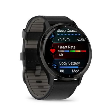 Смарт-годинник Garmin Venu 3 Slate S. Steel Bezel w. Black Case and Leather Band (010-02784-52/02)