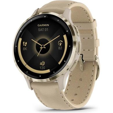 Смарт-годинник Garmin Venu 3S Soft Gold S. Steel Bezel w. French Gray Case and Leather Band (010-02785-55)