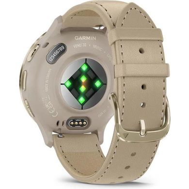 Смарт-годинник Garmin Venu 3S Soft Gold S. Steel Bezel w. French Gray Case and Leather Band (010-02785-55)