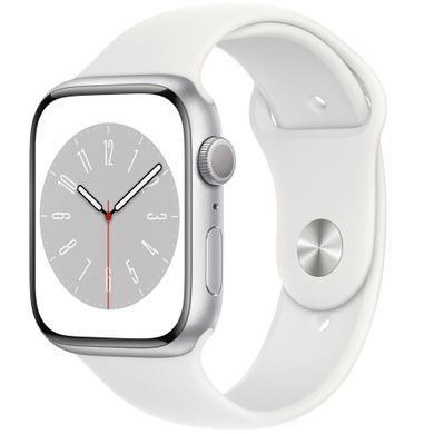 Смарт-годинник Apple Watch Series 8 GPS + Cellular 45mm Silver S. Steel Case w. White S. Band (MNKE3)