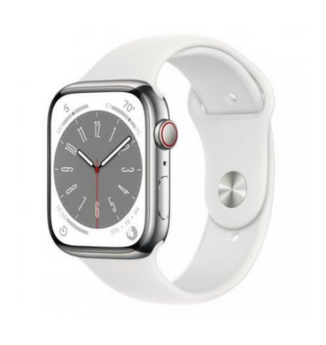 Смарт-годинник Apple Watch Series 8 GPS + Cellular 45mm Silver S. Steel Case w. White S. Band (MNKE3)