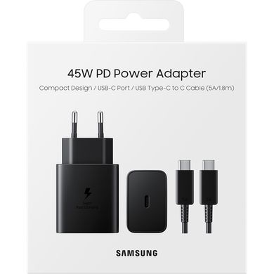 Сетевое зарядное устройство Samsung 45W Compact Power Adapter with Type-C to Type-C Cable Black (EP-T4510XBEG)