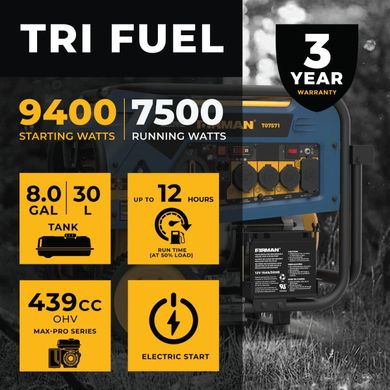 Комбинированный генератор (газ-бензин) Firman Tri Fuel 7500W (T07571)