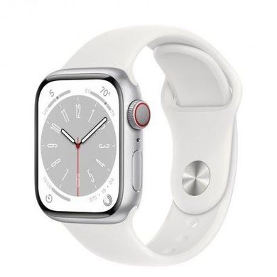 Смарт-годинник Apple Watch Series 8 GPS + Cellular 41mm Silver S. Steel Case w. White S. Band (MNJ53/MNV73)