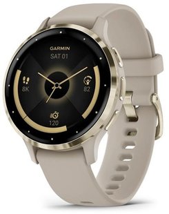 Смарт-годинник Garmin Venu 3S Soft Gold S. Steel Bezel w. French Gray Case and Leather Band (010-02785-55)