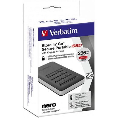 SSD накопитель с аппаратным шифрованием Verbatim Store 'n' Go Portable 256 GB (53402)