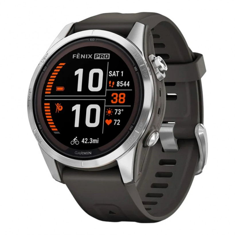 Смарт-часы Garmin Fenix 7S Pro Solar Silver w. Graphite Band (010-02776-00/01)  Фото №0