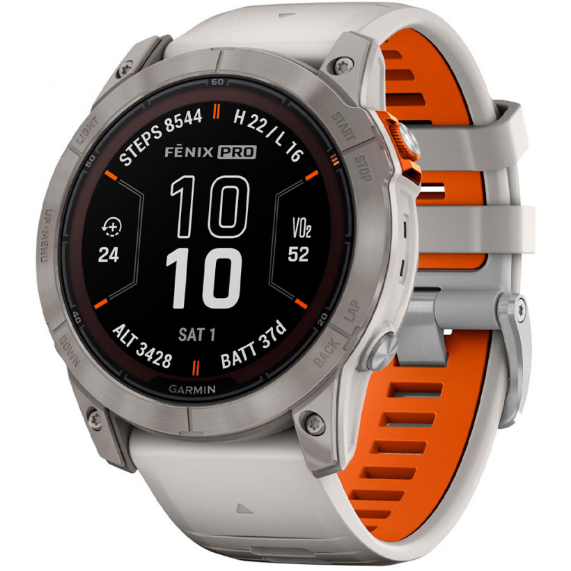 Смарт-часы Garmin Fenix 7X Pro Sapphire Solar Titanium w. Fog Gray/Ember O. Band (010-02778-14/15)  Фото №2