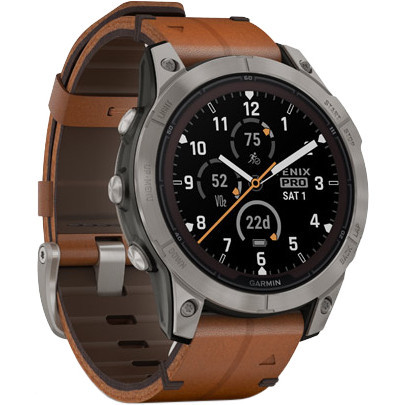 Смарт-годинник Garmin Fenix 7 Pro Sapphire Solar Titanium with Chestnut L. Band (010-02777-30)  Фото №1