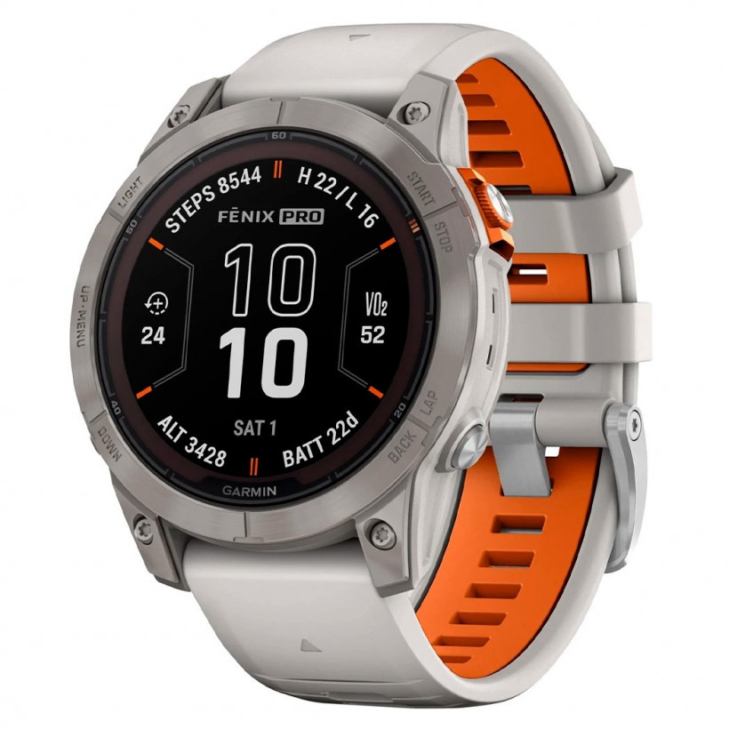 Смарт-часы Garmin Fenix 7 Pro Sapphire Solar Titanium w. Fog Gray/Ember O. Band (010-02777-20/21)