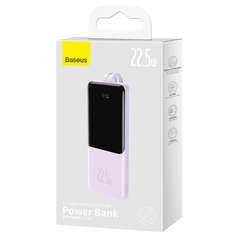 Зовнішній акумулятор (павербанк) Baseus Elf Digital Display Fast Charge Power Bank 10000mAh 22.5W Purple (PPJL010005)  Фото №3