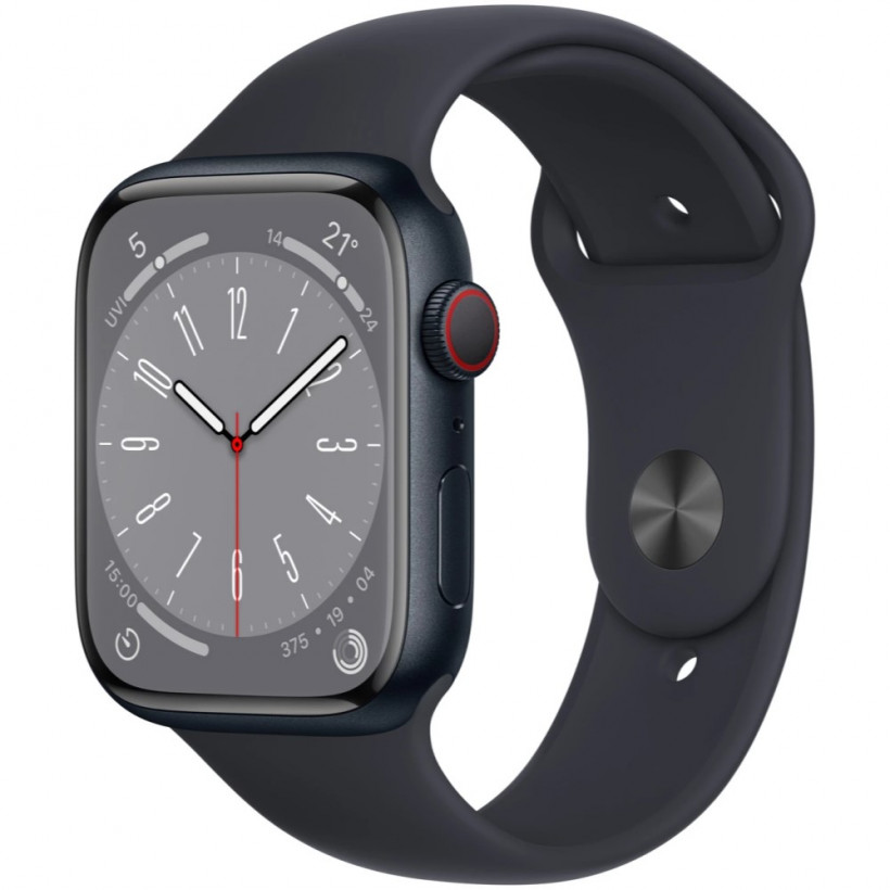 Смарт-годинник Apple Watch Series 8 GPS + Cellular 45mm Midnight Aluminum Case w. Midnight S. Band M/L (MNVL3)  Фото №0