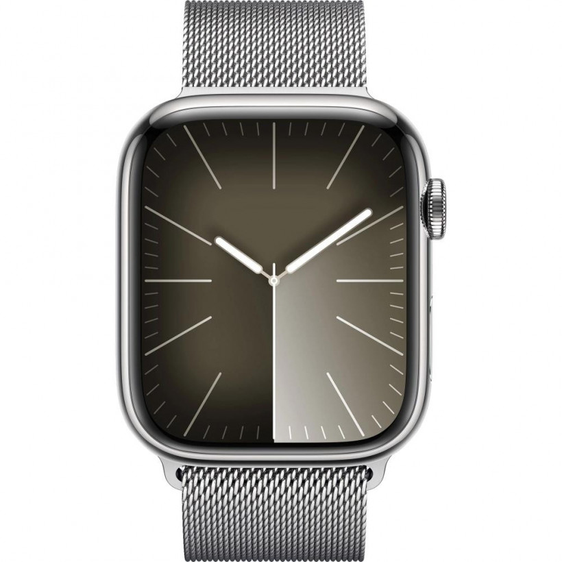 Смарт-годинник Apple Watch Series 9 GPS + Cellular 45mm Silver S. Steel Case w. Silver Milanese Loop (MRMQ3)  Фото №0