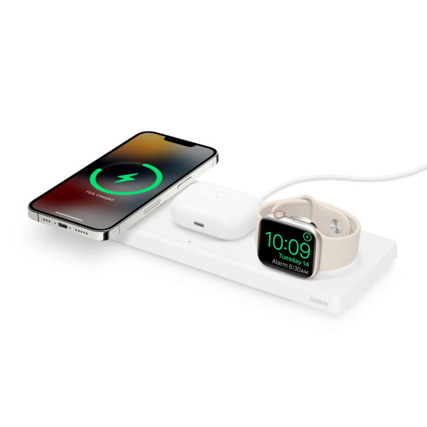 Сетевое беспроводное зарядное устройство для Belkin Boost Charge Pro 3-in-1 Wireless Charging Pad with MagSafe White (HPU82 WIZ016vfWH)