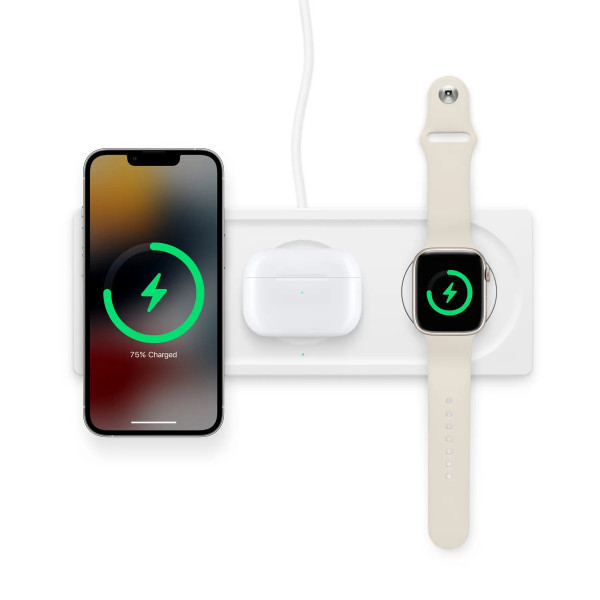 Сетевое беспроводное зарядное устройство для Belkin Boost Charge Pro 3-in-1 Wireless Charging Pad with MagSafe White (HPU82 WIZ016vfWH)  Фото №1