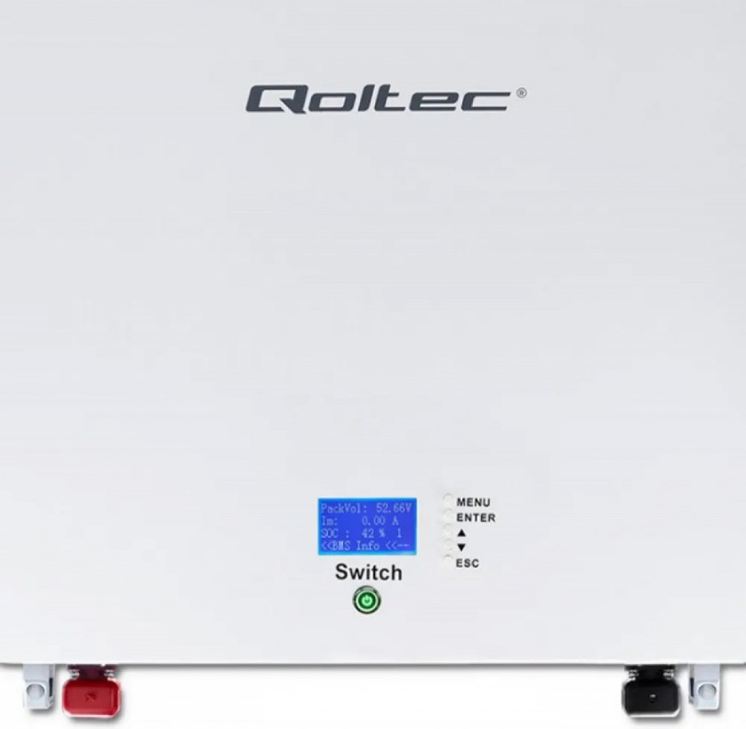 Додатковий акумулятор для інвертора Qoltec LiFePO4 9.6kWh 48V BMS LCD (53879)  Фото №1