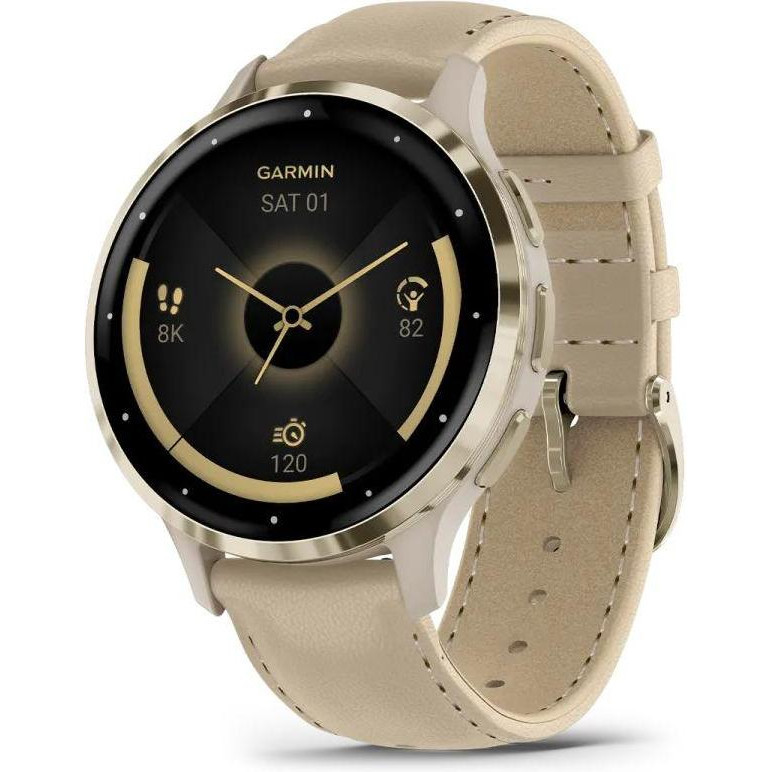 Смарт-часы Garmin Venu 3S Soft Gold S. Steel Bezel w. French Gray Case and Leather Band (010-02785-55)  Фото №0