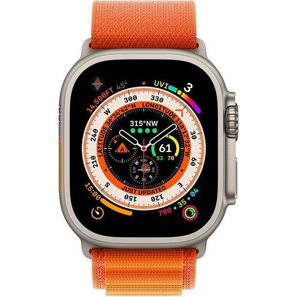 Смарт-годинник Apple Watch Ultra GPS + Cellular 49mm Titanium Case with Orange Alpine Loop - Small (MNHA3/MNHH3)