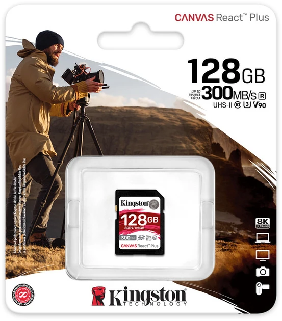 Карта пам&#039;яті Kingston 128 GB SDXC Class 10 UHS-II U3 Canvas React Plus (SDR2/128GB)  Фото №1