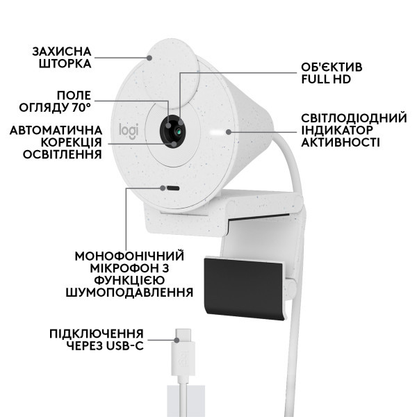 Вебкамера Logitech Brio 300 FHD White (960-001442)  Фото №4