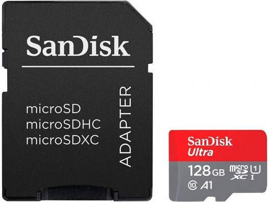 Карта пам&#039;яті SanDisk 128 GB microSDXC UHS-I Ultra A1 + SD adapter (SDSQUAB-128G-GN6MN)  Фото №0