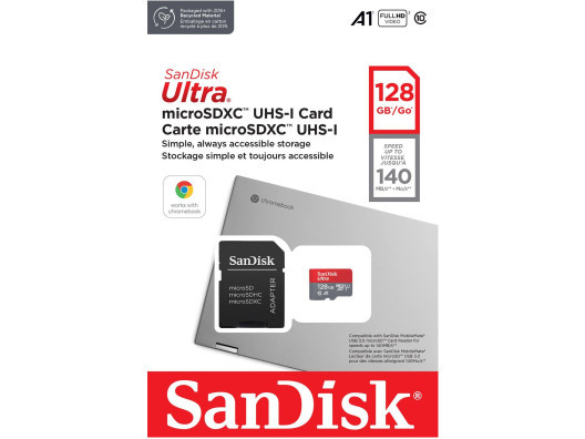 Карта пам&#039;яті SanDisk 128 GB microSDXC UHS-I Ultra A1 + SD adapter (SDSQUAB-128G-GN6MN)  Фото №2