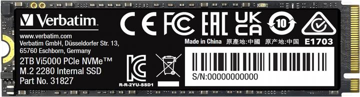 SSD накопитель Verbatim Vi5000 2TB M.2 2280 NVMe PCIe 4.0 x4 3D NAND TLC (0023942318279)