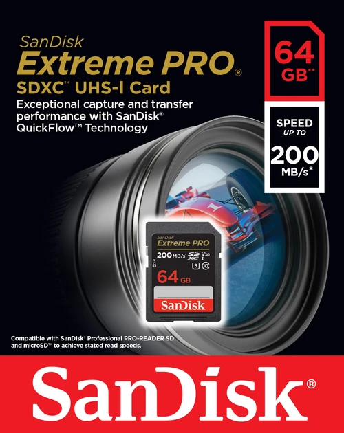 Карта пам&#039;яті SanDisk 64 GB SDXC UHS-I U3 V30 Extreme PRO (SDSDXXU-064G-GN4IN)  Фото №1