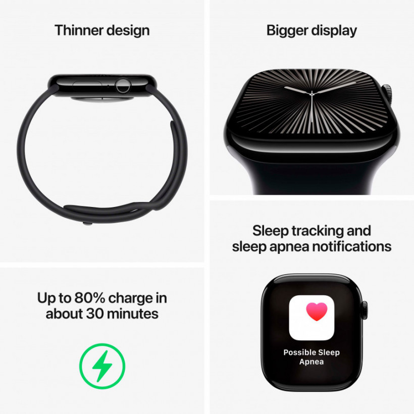 Смарт-часы Apple Watch Series 10 GPS 42mm Jet Black Alu. Case w. Black Sport Band - M/L (MWWF3)  Фото №1