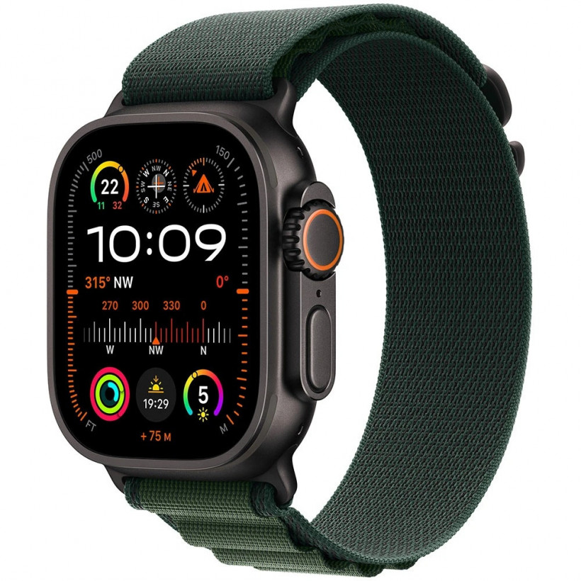 Смарт-годинник Apple Watch Ultra 2 GPS + Cellular 49mm Black Titan. Case w. Dark Green Alpine Loop - Small (MX4Q3)