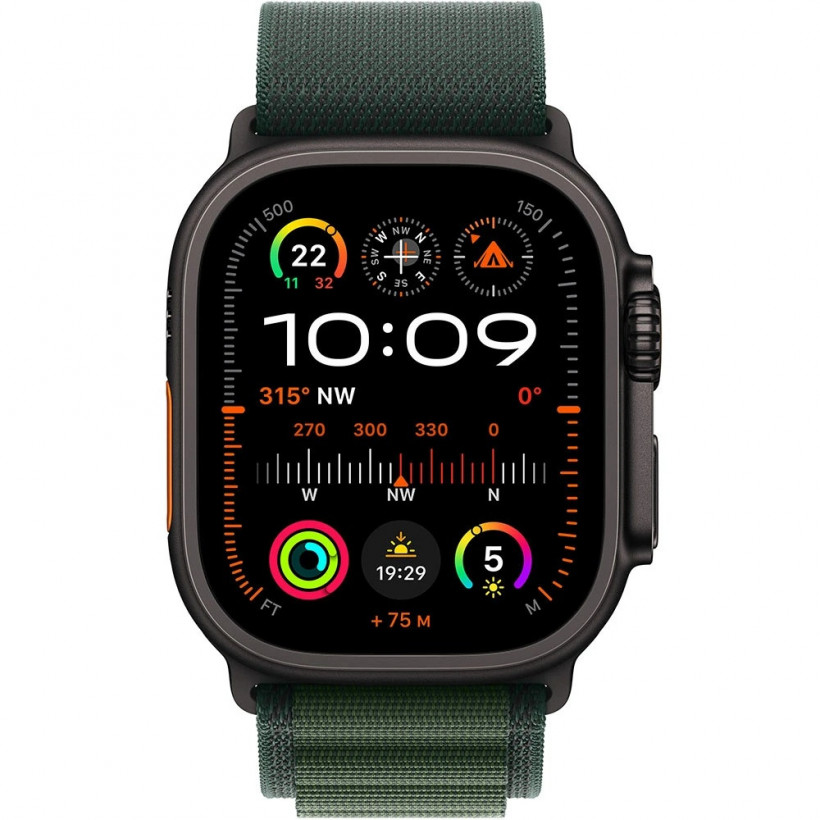 Смарт-годинник Apple Watch Ultra 2 GPS + Cellular 49mm Black Titan. Case w. Dark Green Alpine Loop - Small (MX4Q3)  Фото №0