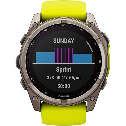 Спортивные часы Garmin Fenix ??8 47mm Solar Sapphire Titanium w. Amp Yellow/Graphite Silicone Band (010-02906-20/21)  Фото №5