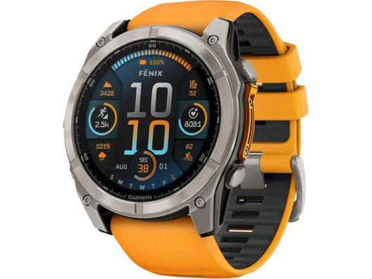 Спортивные часы Garmin Fenix ??8 51mm AMOLED Sapphire Titanium w. Spark Orange/Graphite Silicone Band (010-02905-10/11)