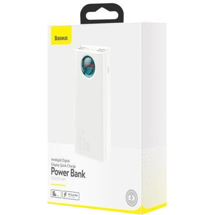 Зовнішній акумулятор (павербанк) Baseus Amblight Digital Display Quick Charge 65W 30000mAh White (PPLG-A02, PPLG000102)  Фото №1