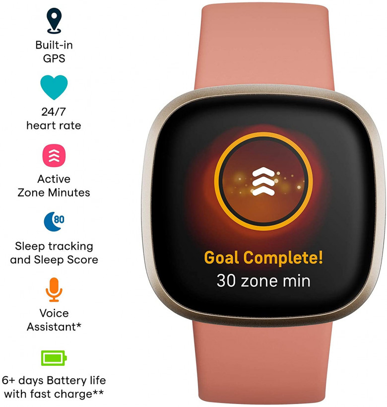 Смарт-годинник Fitbit Versa 3 Pink Clay/Soft Gold Aluminum  Фото №0