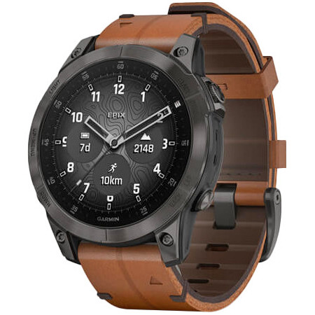 Смарт-часы Garmin Epix (Gen 2) Sapphire - B. Titanium w. Chestnut L. Band (010-02582-30)