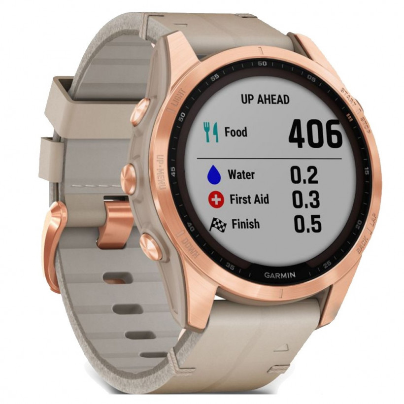 Смарт-годинник Garmin Fenix 7S Sapphire Solar Rose G. Titanium w. Limestone L. Band (010-02539-35)  Фото №0