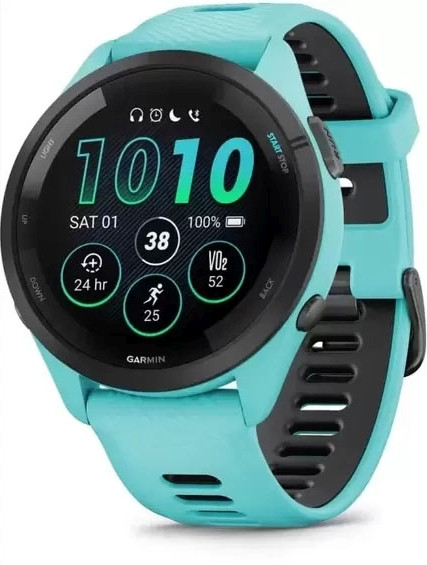 Смарт-часы Garmin Forerunner 265 Black Bezel w. Aqua Case and Aqua/Black Silicone Band (010-02810-02/12)