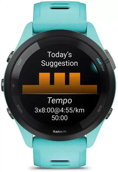 Смарт-часы Garmin Forerunner 265 Black Bezel w. Aqua Case and Aqua/Black Silicone Band (010-02810-02/12)  Фото №2