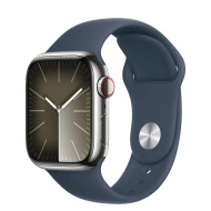 Смарт-годинник Apple Watch Series 9 GPS + Cellular 45mm Silver S. Steel Case w. Storm Blue Sport Band - S/M (MRMN3) 