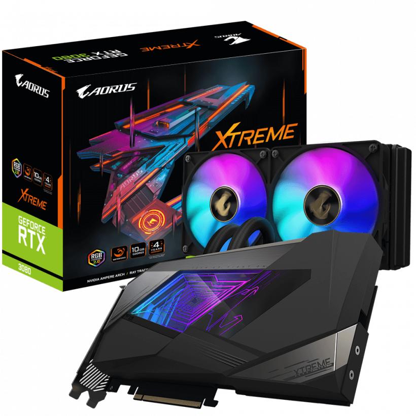 Видеокарта GIGABYTE AORUS GeForce RTX 3080 XTREME WATERFORCE 10G (GV-N3080AORUSX W-10GD)  Фото №0