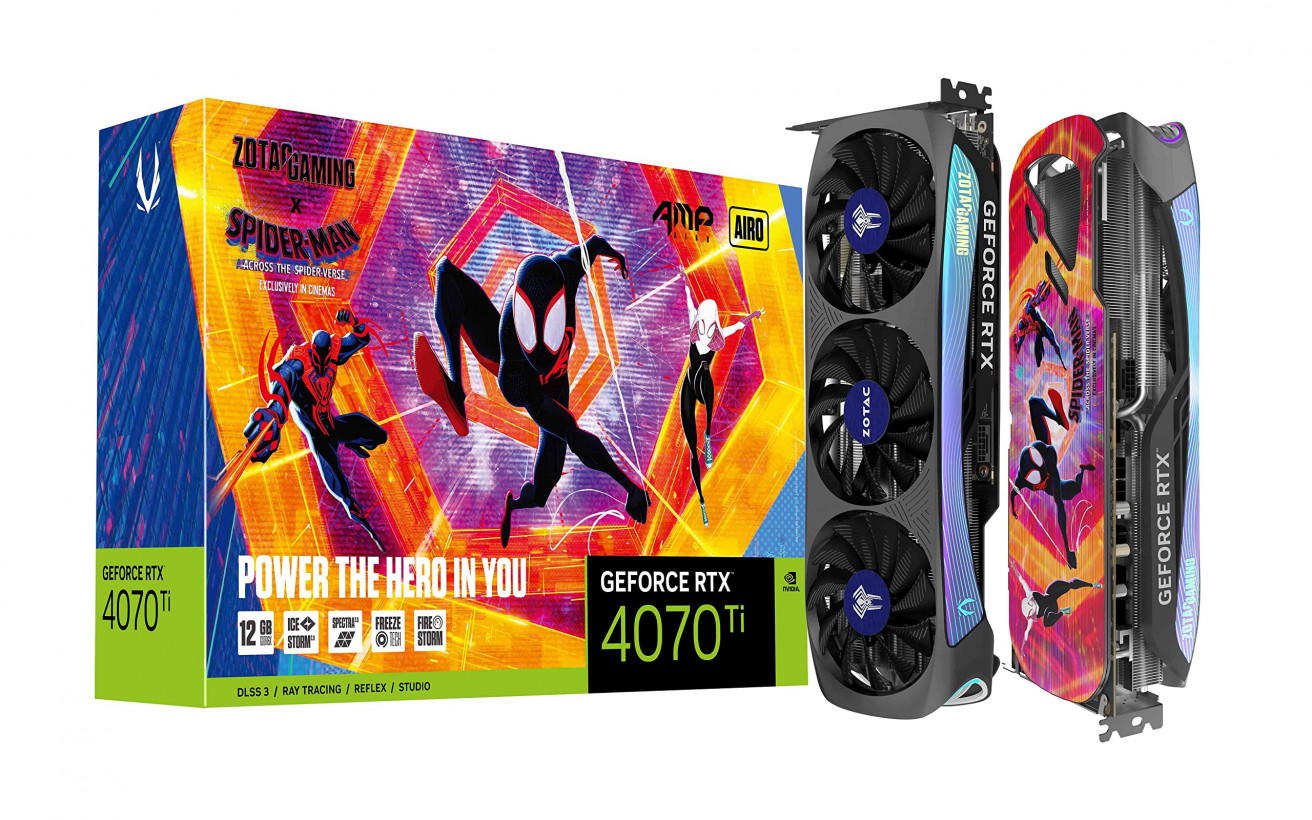 Видеокарта Zotac GAMING GeForce RTX 4070 Ti AMP AIRO SPIDER-MAN: Across the Spider-Verse Bundle (ZT-D40710F-10SMP)