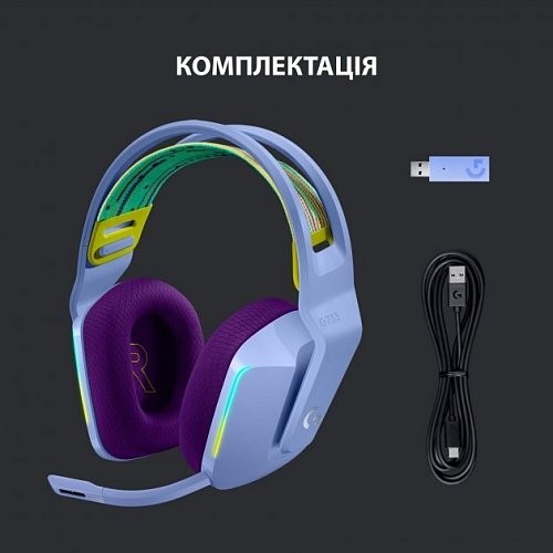 Комп&#039;ютерна гарнітура Logitech G733 Lightspeed Wireless Lilac (981-000890)  Фото №8