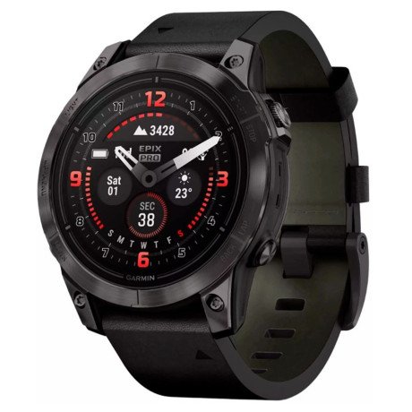 Смарт-часы Garmin Epix Pro Gen 2 Sapphire 47mm Carbon G. DLC Tit. with B. Leather Band (010-02803-30)  Фото №0