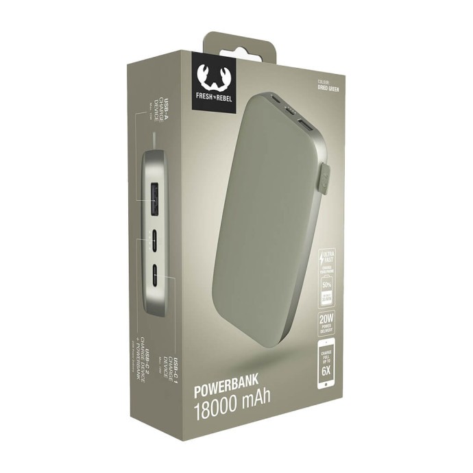 Зовнішній акумулятор (павербанк) Fresh &#039;n Rebel Powerbank 18000mAh Dried Green  Фото №3