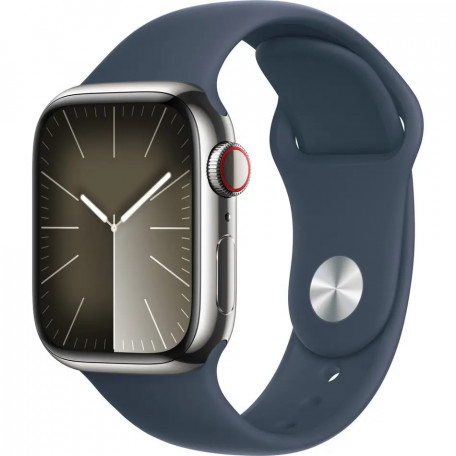 Смарт-часы Apple Watch Series 9 GPS + Cellular 41mm Silver S. Steel Case w. Storm Blue Sport Band - S/M (MRJ23)  Фото №0