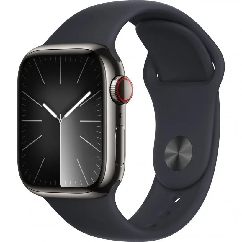 Смарт-годинник Apple Watch Series 9 GPS + Cellular 41mm Graphite S. Steel Case w. Midnight S. Band - M/L (MRJ93)  Фото №0