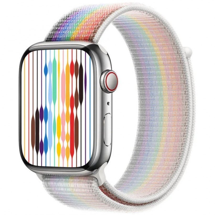 Смарт-годинник Apple Watch Series 8 GPS + Cellular 45mm Silver Aluminum Case w. Pride Edition Sport Loop (MP513 + MN6L3)  Фото №0