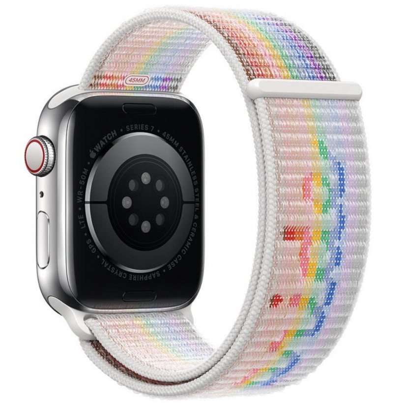 Смарт-годинник Apple Watch Series 8 GPS + Cellular 45mm Silver Aluminum Case w. Pride Edition Sport Loop (MP513 + MN6L3)  Фото №1